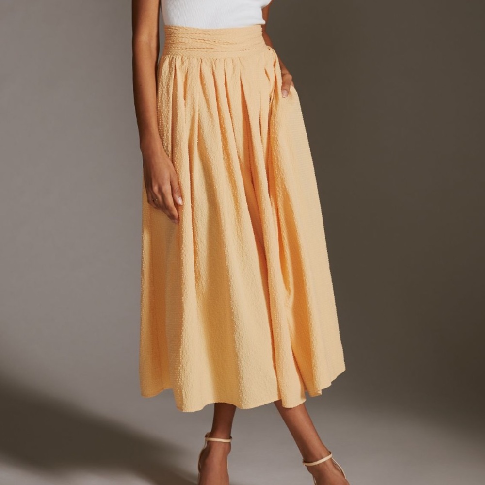 Anthropologie Sunday in Brooklyn Textured Gingham Maxi Skirt in Orange